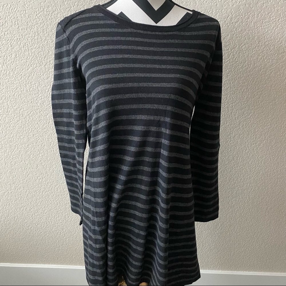 Style & Co. || dark gray and black striped crewneck lace dress